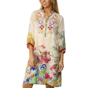 Johnny Was Wysteria Floral Embroidered 3/4 Sleeve Dress Size XL Boho Cottagecore